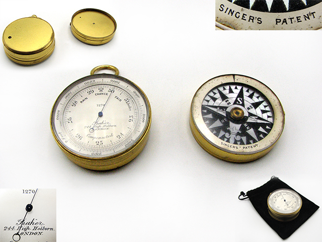 Charles Baker double sided pocket barometer with Singers Patent compass